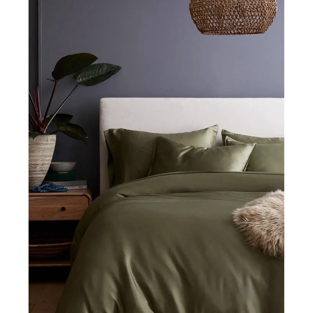 Quince Duvet Cover Set Full Queen Olive Viscose from Bamboo NEW $134 Retail